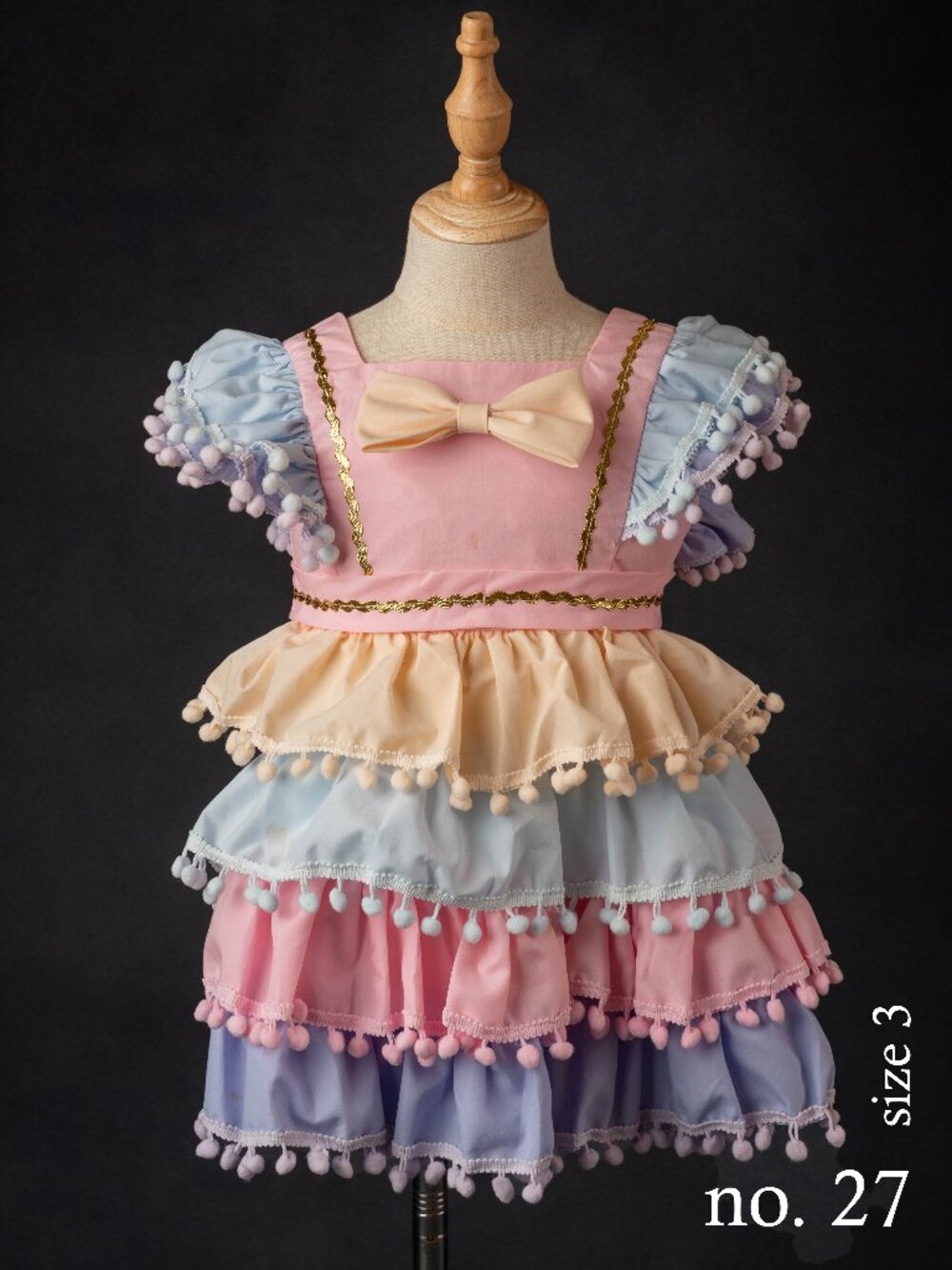 Trish Scully Rainbow Tiered Pom Pom Birthday Party Dress, size 3